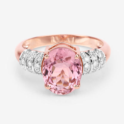 3.11 Carat Genuine Pink Tourmaline and White Diamond 14K Rose Gold Ring