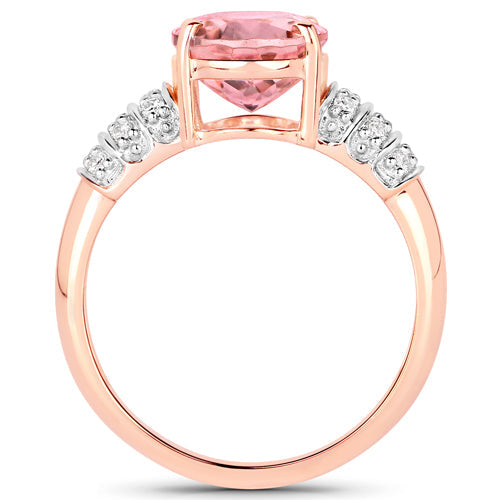 3.11 Carat Genuine Pink Tourmaline and White Diamond 14K Rose Gold Ring