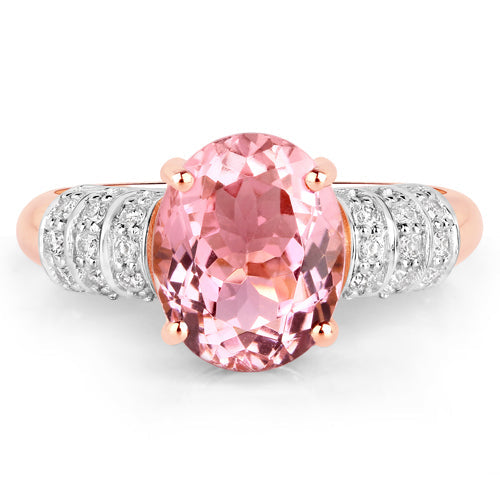 3.11 Carat Genuine Pink Tourmaline and White Diamond 14K Rose Gold Ring