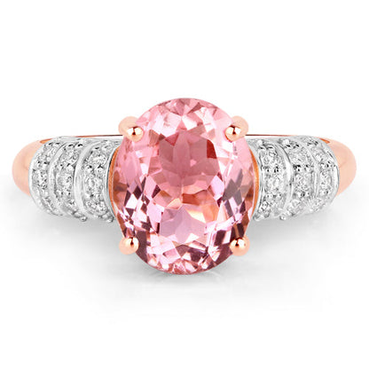 3.11 Carat Genuine Pink Tourmaline and White Diamond 14K Rose Gold Ring