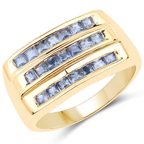 14K Yellow Gold Plated 1.05 Carat Genuine Blue Sapphire .925 Sterling Silver Ring