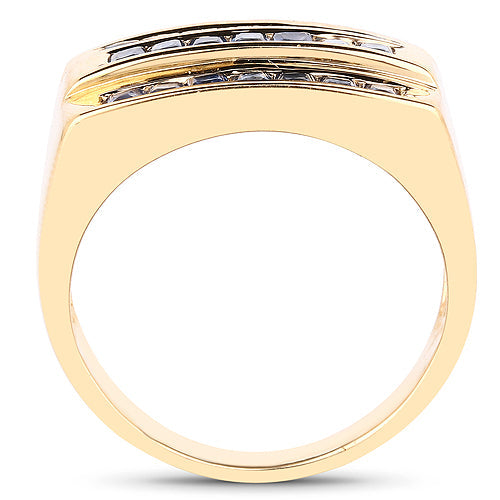 14K Yellow Gold Plated 1.05 Carat Genuine Blue Sapphire .925 Sterling Silver Ring