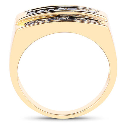 14K Yellow Gold Plated 1.05 Carat Genuine Blue Sapphire .925 Sterling Silver Ring