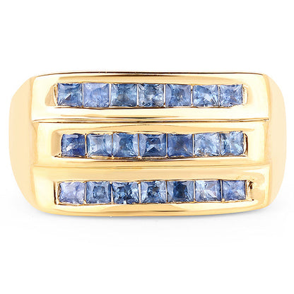 14K Yellow Gold Plated 1.05 Carat Genuine Blue Sapphire .925 Sterling Silver Ring