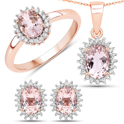 0.81 Carat Genuine Morganite and White Diamond 14K Rose Gold Ring