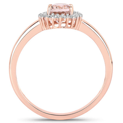 0.81 Carat Genuine Morganite and White Diamond 14K Rose Gold Ring