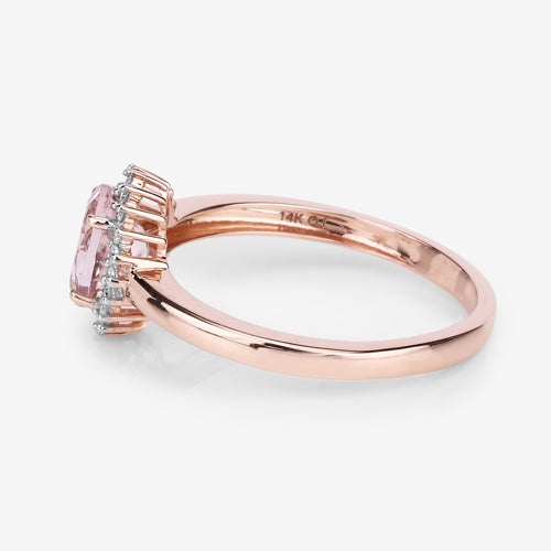 0.81 Carat Genuine Morganite and White Diamond 14K Rose Gold Ring