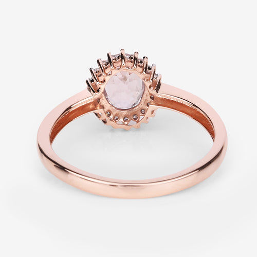 0.81 Carat Genuine Morganite and White Diamond 14K Rose Gold Ring