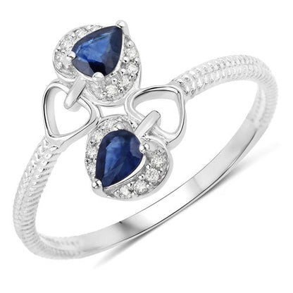0.34 Carat Genuine Blue Sapphire and White Diamond 14K White Gold Ring