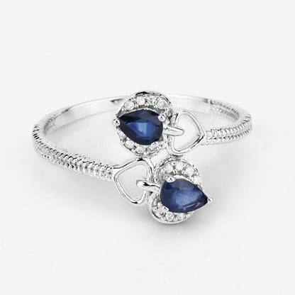 0.34 Carat Genuine Blue Sapphire and White Diamond 14K White Gold Ring