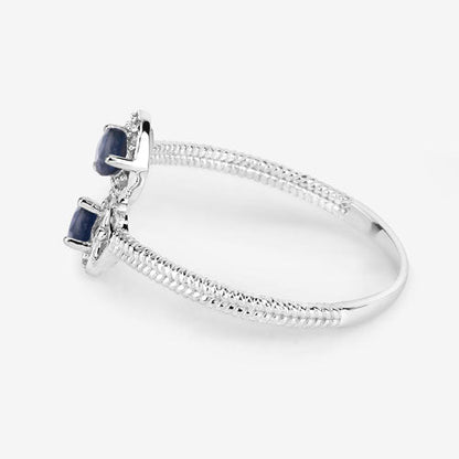 0.34 Carat Genuine Blue Sapphire and White Diamond 14K White Gold Ring