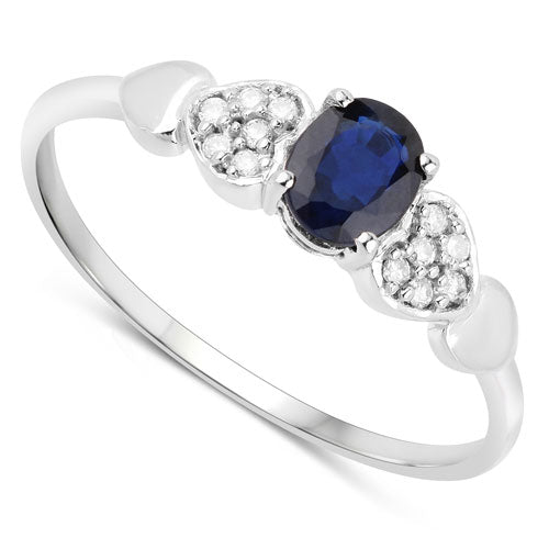 0.44 Carat Genuine Blue Sapphire and White Diamond 14K White Gold Ring