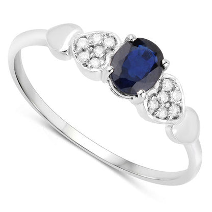 0.44 Carat Genuine Blue Sapphire and White Diamond 14K White Gold Ring