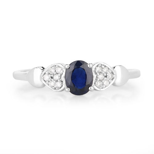 0.44 Carat Genuine Blue Sapphire and White Diamond 14K White Gold Ring