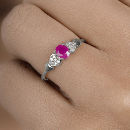 0.36 Carat Genuine Ruby and White Diamond 14K White Gold Ring