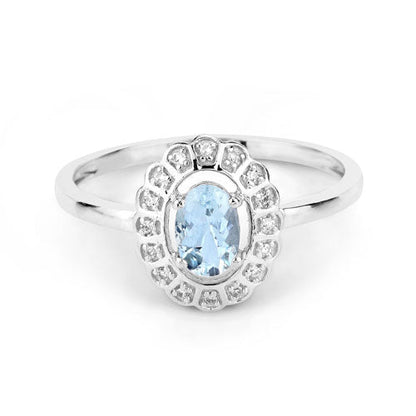 0.44 Carat Genuine Aquamarine and White Diamond 14K White Gold Ring