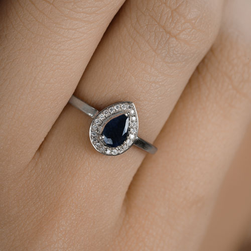 0.48 Carat Genuine Blue Sapphire and White Diamond 14K White Gold Ring