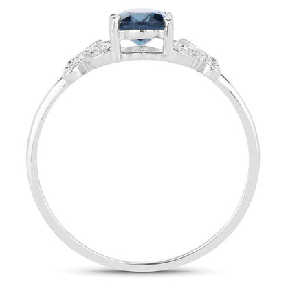 0.93 Carat Genuine London Blue Topaz and White Diamond 14K White Gold Ring