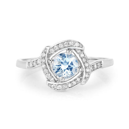 0.46 Carat Genuine Aquamarine and White Diamond 14K White Gold Ring