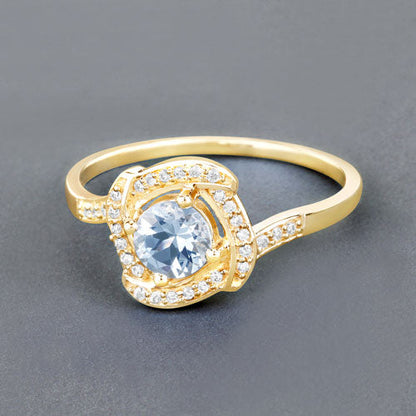 0.46 Carat Genuine Aquamarine and White Diamond 14K Yellow Gold Ring