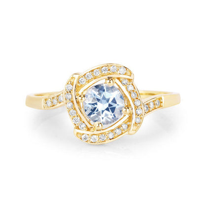 0.46 Carat Genuine Aquamarine and White Diamond 14K Yellow Gold Ring