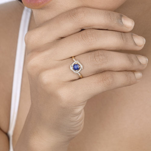 0.73 Carat Genuine Blue Sapphire and White Diamond 14K Yellow Gold Ring
