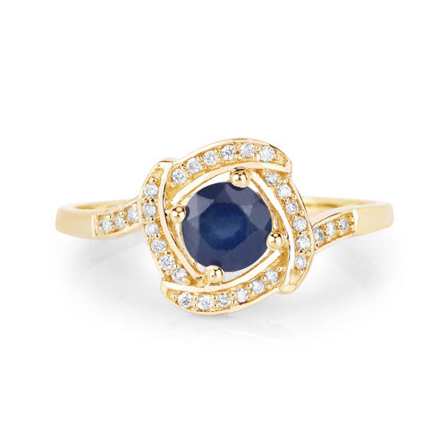 0.73 Carat Genuine Blue Sapphire and White Diamond 14K Yellow Gold Ring