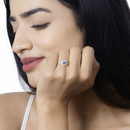 0.55 Carat Genuine Tanzanite and White Diamond 14K White Gold Ring