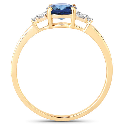 1.08 Carat Genuine Blue Sapphire and White Diamond 14K Yellow Gold Ring