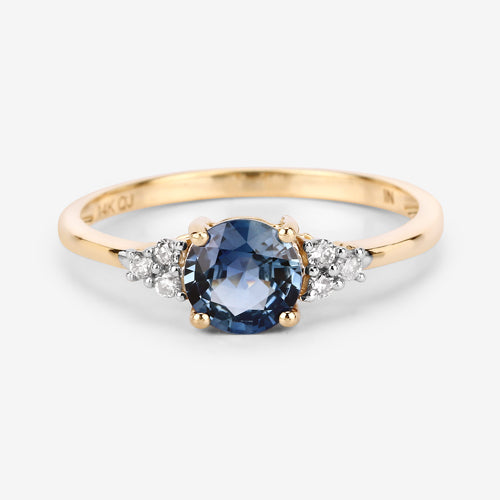 1.08 Carat Genuine Blue Sapphire and White Diamond 14K Yellow Gold Ring