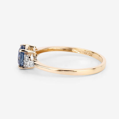 1.08 Carat Genuine Blue Sapphire and White Diamond 14K Yellow Gold Ring