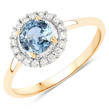 1.03 Carat Genuine Blue Sapphire and White Diamond 14K Yellow Gold Ring