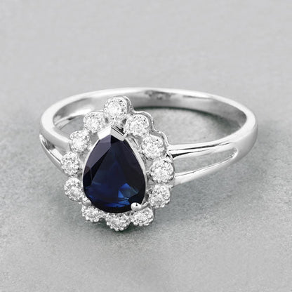 1.46 Carat Genuine Blue Sapphire and White Diamond 10K White Gold Ring