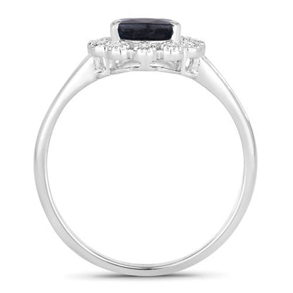 1.46 Carat Genuine Blue Sapphire and White Diamond 10K White Gold Ring