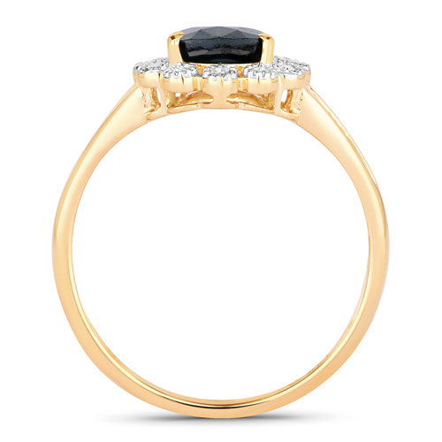 1.46 Carat Genuine Blue Sapphire and White Diamond 10K Yellow Gold Ring
