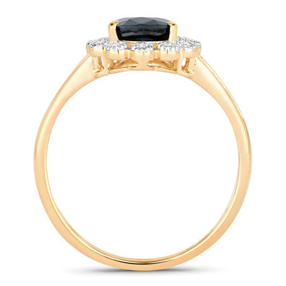 1.46 Carat Genuine Blue Sapphire and White Diamond 10K Yellow Gold Ring