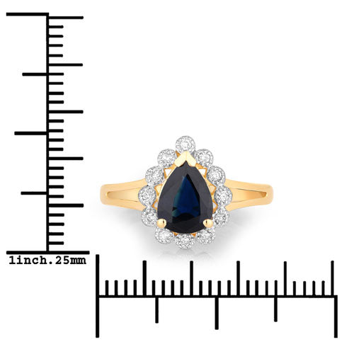 1.46 Carat Genuine Blue Sapphire and White Diamond 14K Yellow Gold Ring