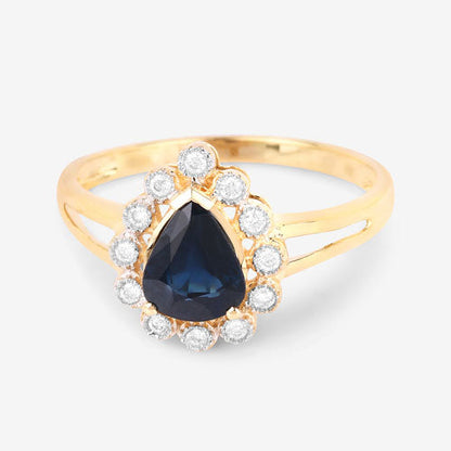 1.46 Carat Genuine Blue Sapphire and White Diamond 10K Yellow Gold Ring