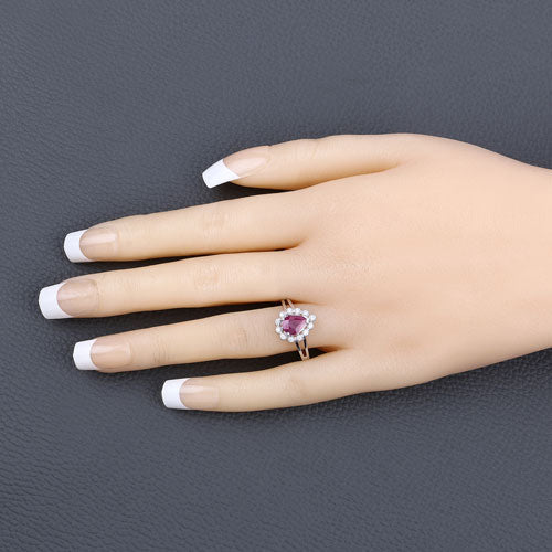 1.31 Carat Genuine Ruby and White Diamond 10K White Gold Ring