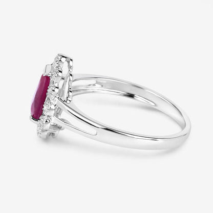 1.31 Carat Genuine Ruby and White Diamond 10K White Gold Ring