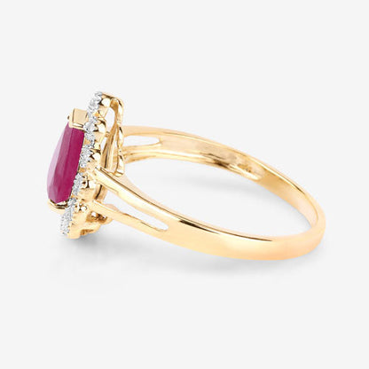 1.31 Carat Genuine Ruby and White Diamond 10K Yellow Gold Ring