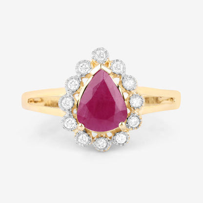 1.31 Carat Genuine Ruby and White Diamond 10K Yellow Gold Ring