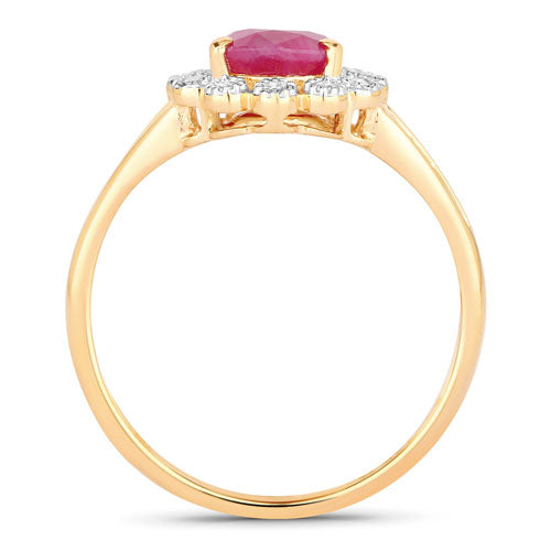1.31 Carat Genuine Ruby and White Diamond 10K Yellow Gold Ring