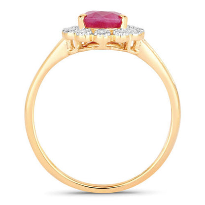 1.31 Carat Genuine Ruby and White Diamond 10K Yellow Gold Ring