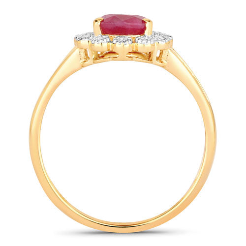 1.31 Carat Genuine Ruby and White Diamond 14K Yellow Gold Ring