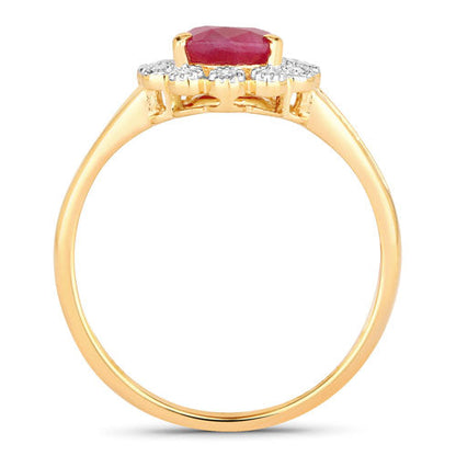 1.31 Carat Genuine Ruby and White Diamond 14K Yellow Gold Ring