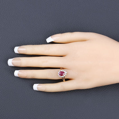 1.31 Carat Genuine Ruby and White Diamond 14K Yellow Gold Ring