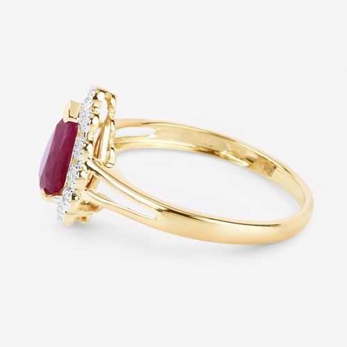 1.31 Carat Genuine Ruby and White Diamond 14K Yellow Gold Ring