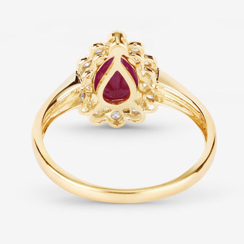 1.31 Carat Genuine Ruby and White Diamond 14K Yellow Gold Ring