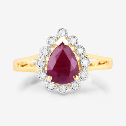 1.31 Carat Genuine Ruby and White Diamond 14K Yellow Gold Ring